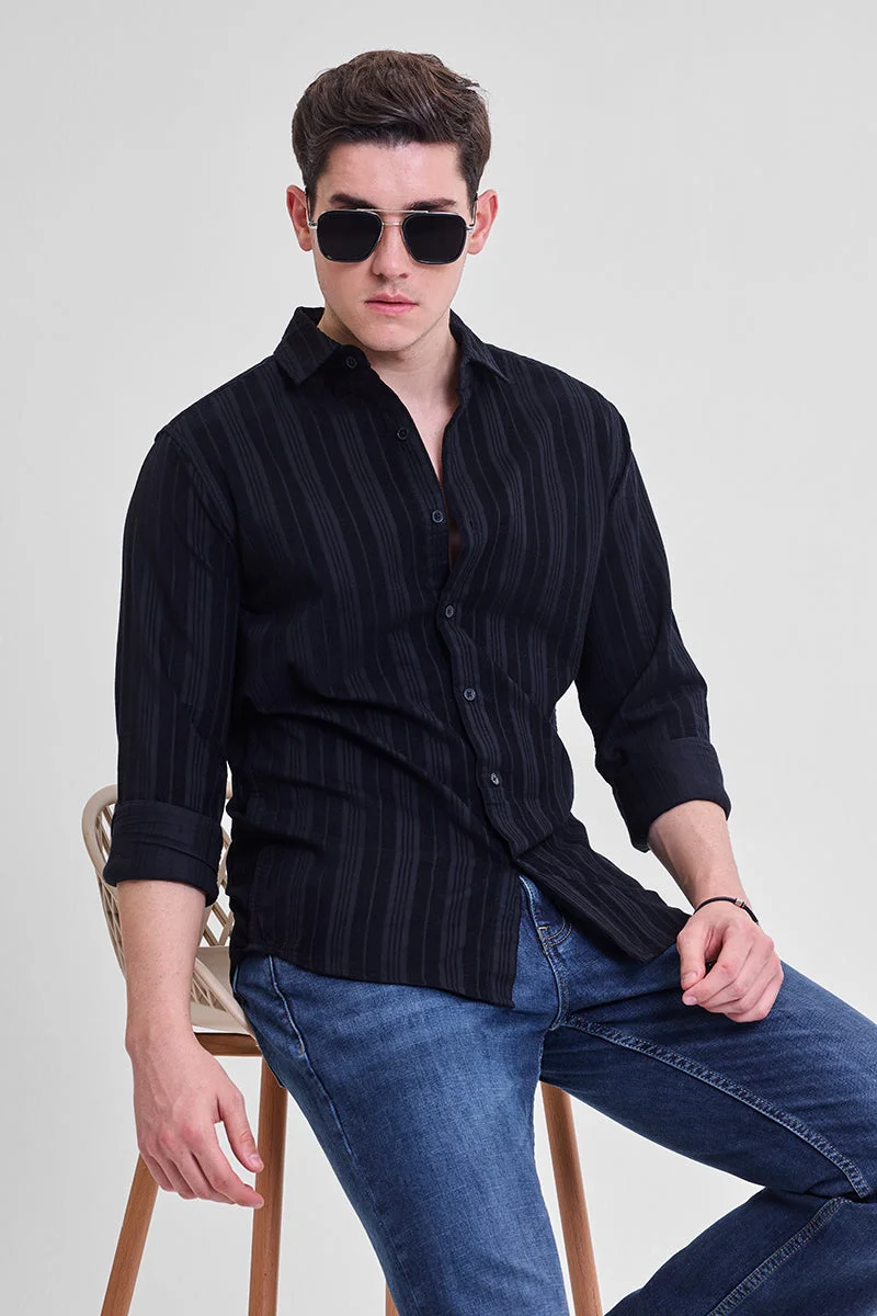 SNITCH Black Corduroy Slim Fit Shirt